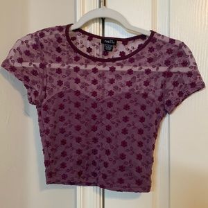Rue 21 size small, purple and sheer with flowers crop top